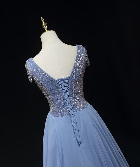 Light Blue Sequin Ball Gown with Chiffon - Pretty Sequin Dress - Sleeveless Ball Gown Plus Size